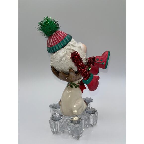 Vintage Ceramic Snowball Sitting in Rudolphs Antlers Mikasa Glass Snowflake OOAK - Picture 9 of 16